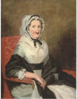 Sir Henry Raeburn, R.A. - Portrait of Jean Gray, half-length, seated, in a grey dress with a black shawl and white bonnet