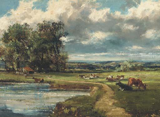 Sir Herbert Edwin Pelham Hughes-Stanton, R.A., P.R - Cattle grazing by a river