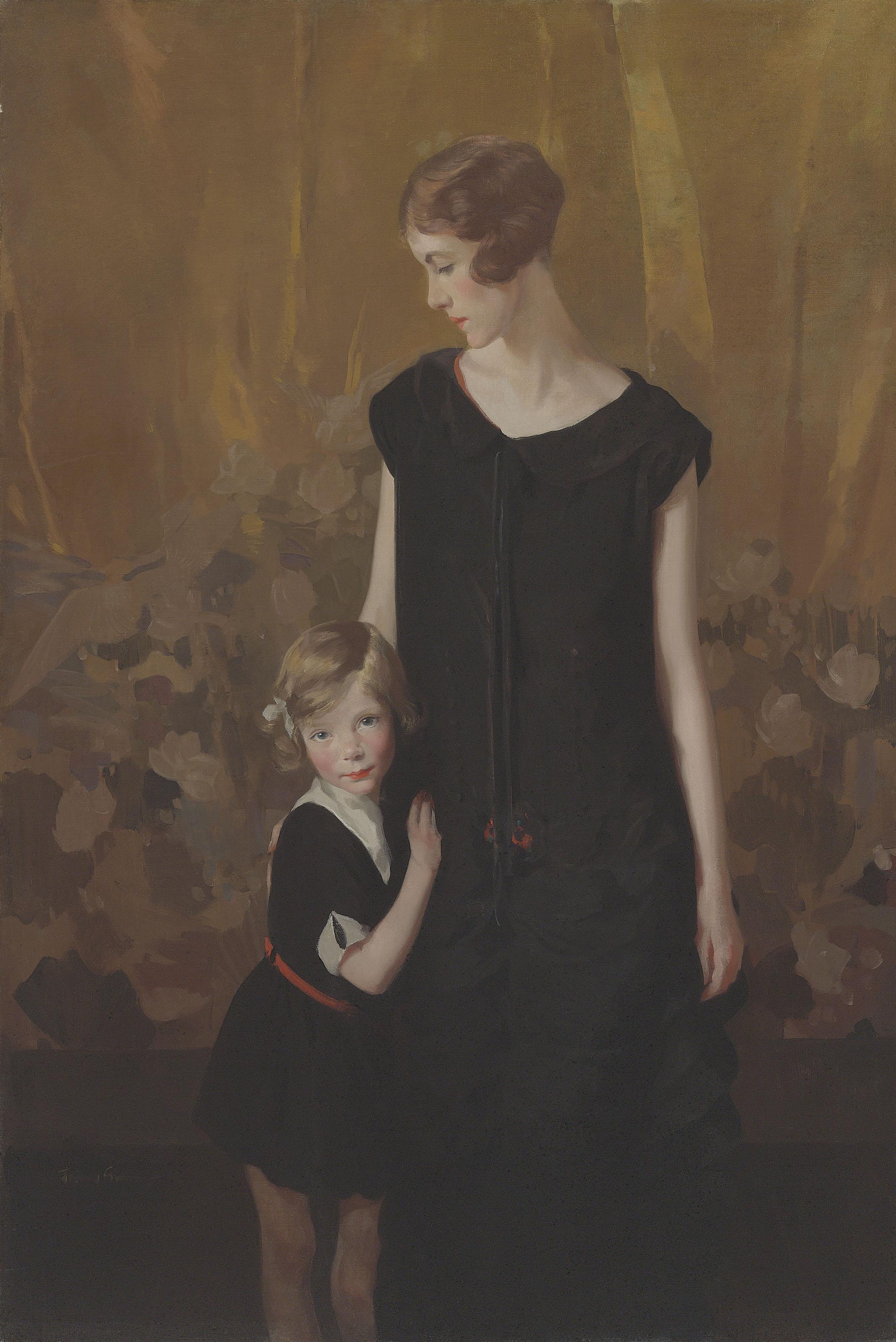 Sir Herbert James Gunn, R.A. - Portrait of Gwen and Diana Gunn, the artist\'s first wife and daughter