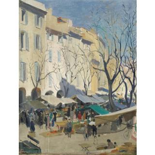 Sir Herbert James Gunn, R.A. - The Old Market, Antibes