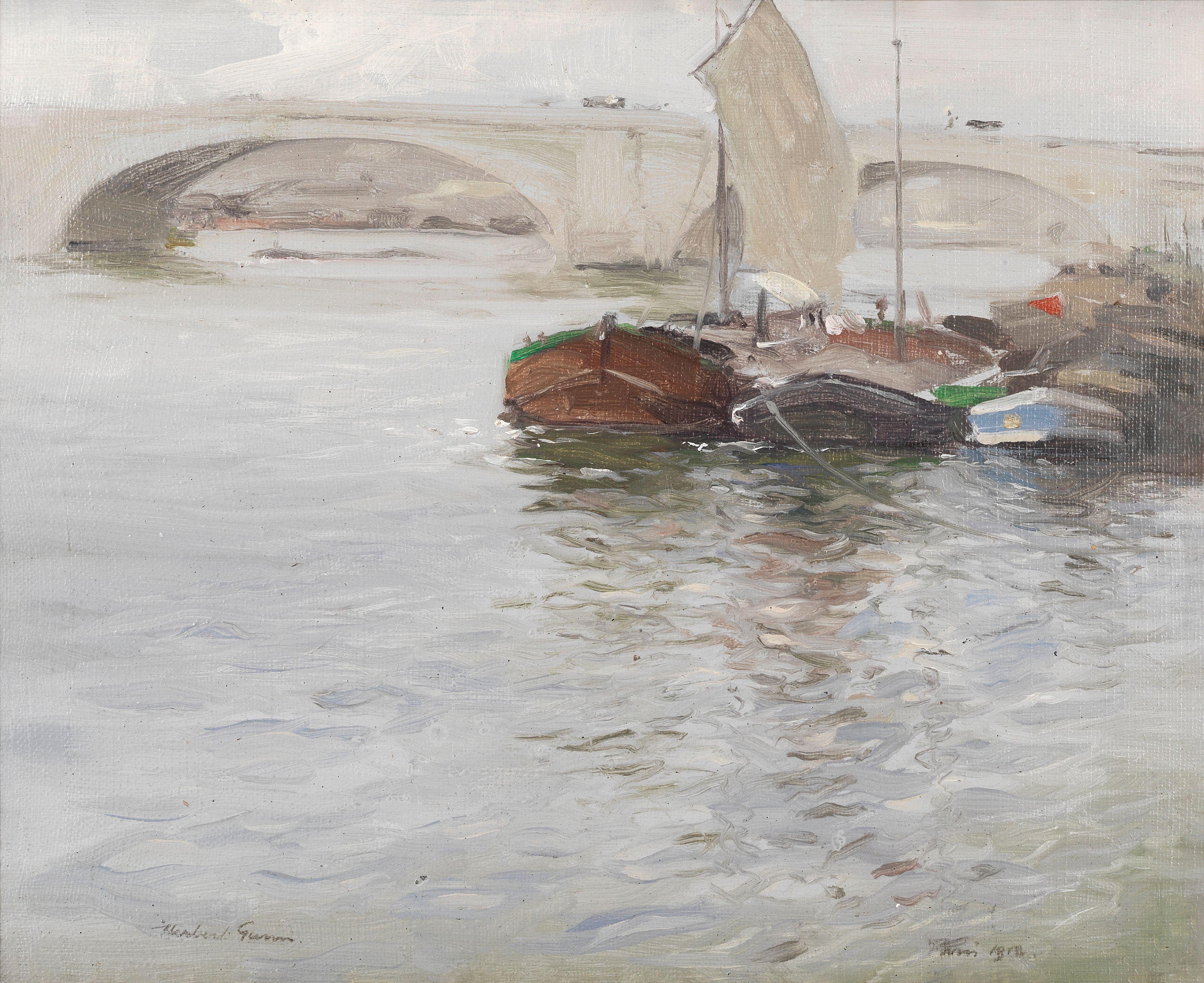 Sir Herbert James Gunn RA PRP RSW - \'Barges, Charenton\'