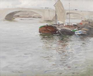 Sir Herbert James Gunn RA PRP RSW - \'Barges, Charenton\'