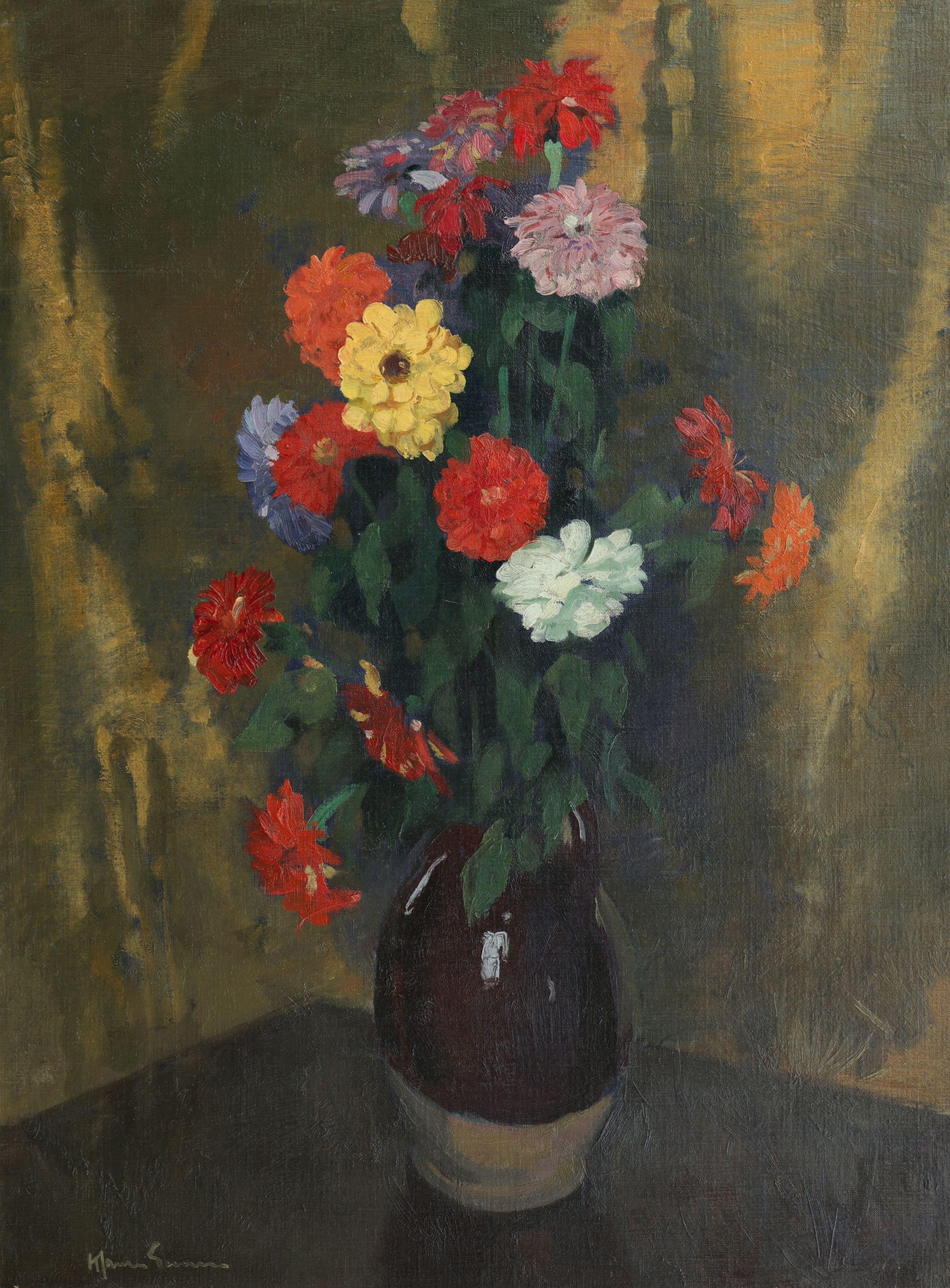 Sir Herbert James Gunn RA PRP RSW - Zinnias