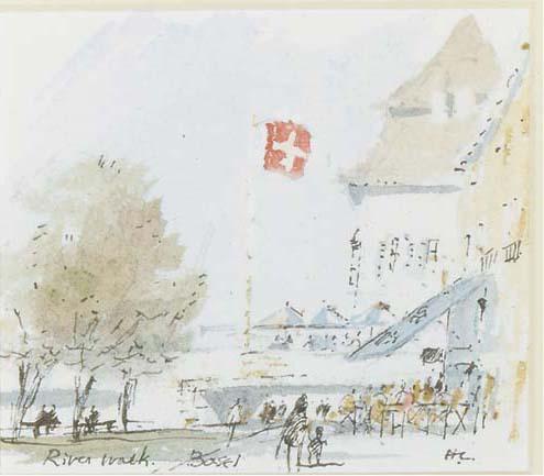 Sir Hugh Casson, P.R.A. - River Walk, Basel