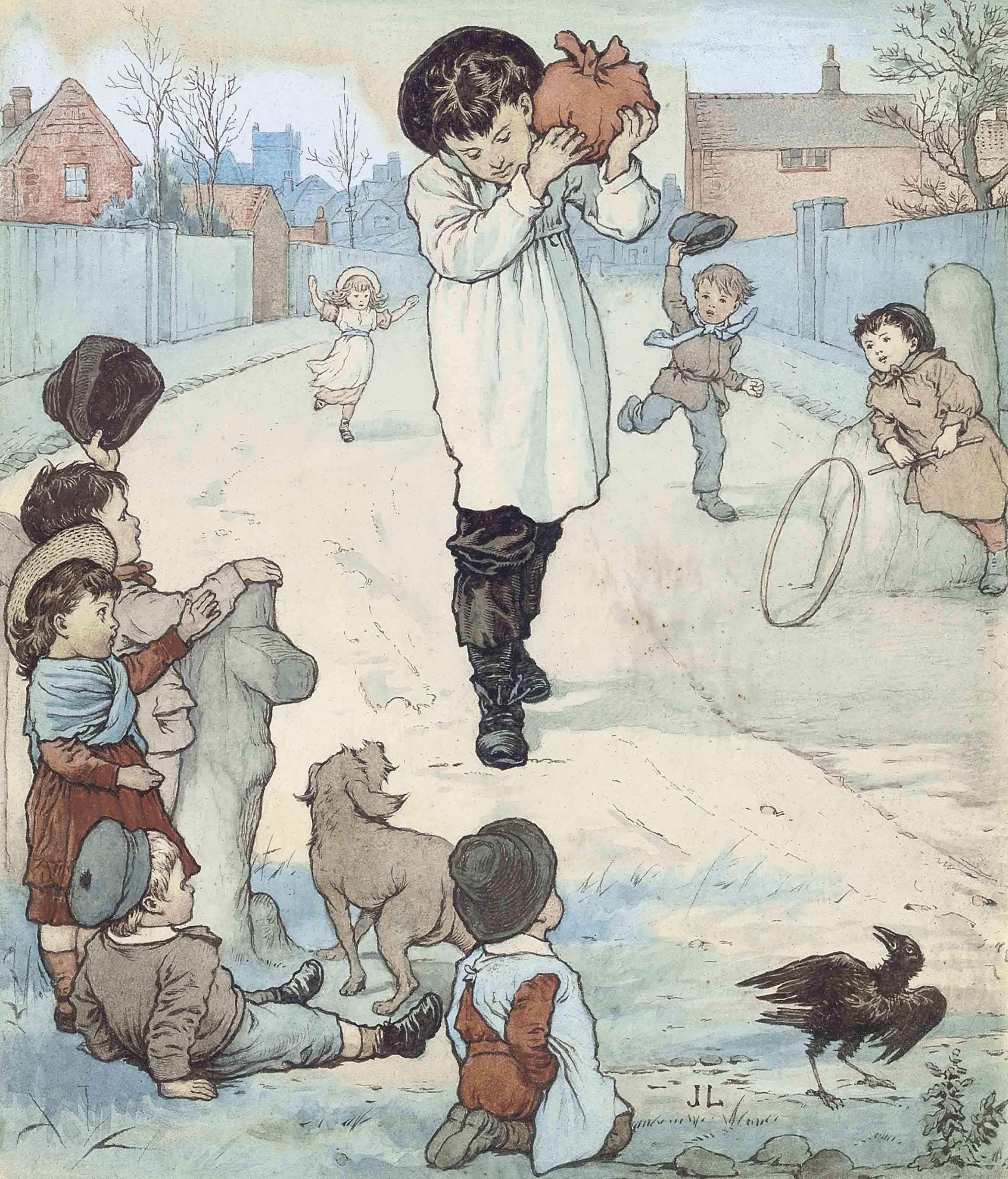 Sir James Dromgole Linton - Six Illustrations For \'Hans In Luck\' By The Grimm Brothers (One Illustrated)