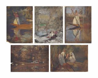 Sir James Jebusa Shannon, R.A., R.B.A. - Five Oil Studies Of Ladies Punting