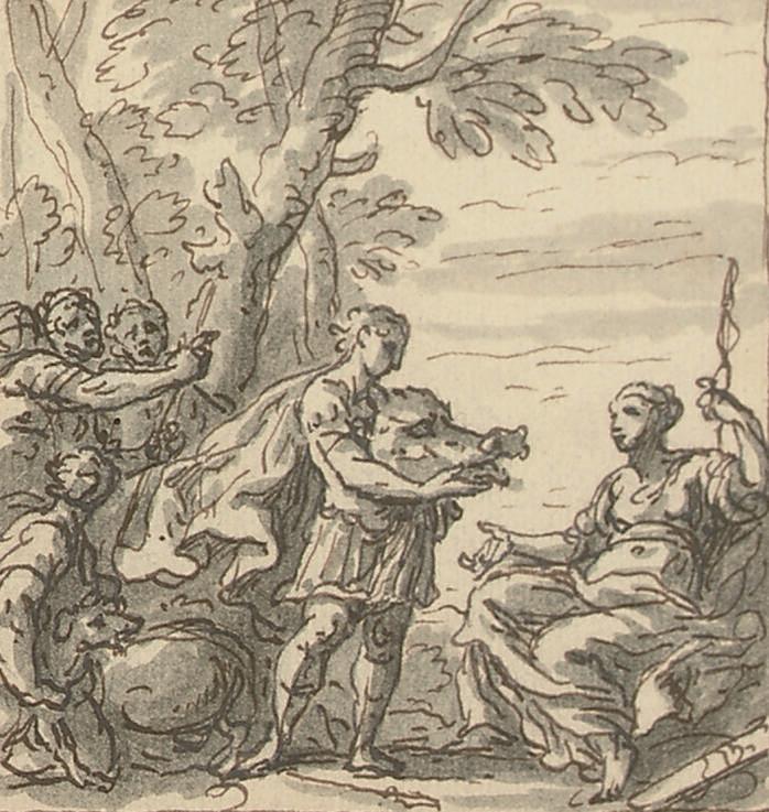 Sir James Thornhill - Meleager presenting Atalanta with the Boar\'s head; Study for the Staircase Mural at Sherbourne House, Dorset