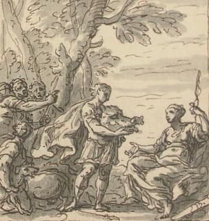 Sir James Thornhill - Meleager presenting Atalanta with the Boar\'s head; Study for the Staircase Mural at Sherbourne House, Dorset