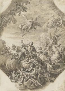 Sir James Thornhill - Study for the ceiling design for the Queen\'s State Bedchamber, Hampton Court Palace ( recto ); and Study of a winged figure ( verso )