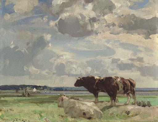 Sir John Alfred Arnesby Brown, R.A. - Cows Grazing On A Marsh