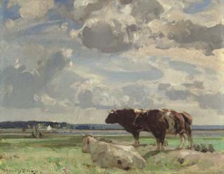 Sir John Alfred Arnesby Brown, R.A. - Cows Grazing On A Marsh
