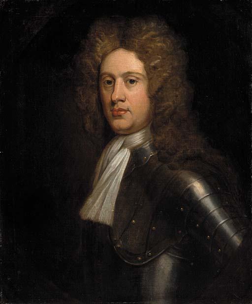 Sir John Baptist Medina - Portrait of a gentleman, bust-length, in armor