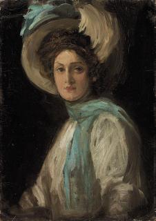 Sir John Lavery, R.A., R.S.A., R.H.A. - A Lady in Blue and White