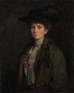 Sir John Lavery R.A., R.S.A., R.H.A. - A Lady in Brown (thought to be Margaret Edith Bannatyne Cobb)