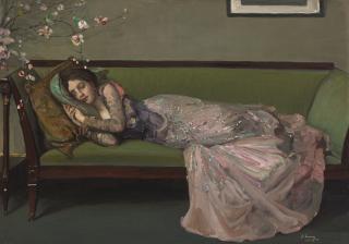 Sir John Lavery, R.A., R.S.A., R.H.A. - British the Green Sofa