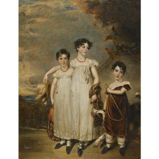 Sir John Watson Gordon R.A., P.R.S.A. - Group Portrait Of Caroline Horton (1810-1901) Of Leamington, And Her Brother And Sister, Full Length, With A Dog
