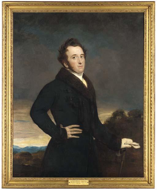 Sir John Watson Gordon, R.A., P.R.S.A. - Portrait of A Gentleman, Three-Quarter-Length, In A Dark Blue Coat With Fur Collar And Cuffs, In A Landscape