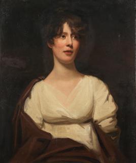 Sir John Watson Gordon - Portrait of a lady in a white dress, half-length, wearing a red shawl