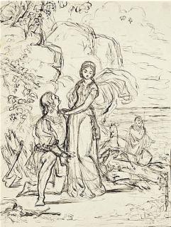 Sir Joseph Noel Paton, F.R.S.A. - Two illustrations to William Shakespeare\'s The Tempest: Ferdinand and Miranda (illustrated); and A court scene