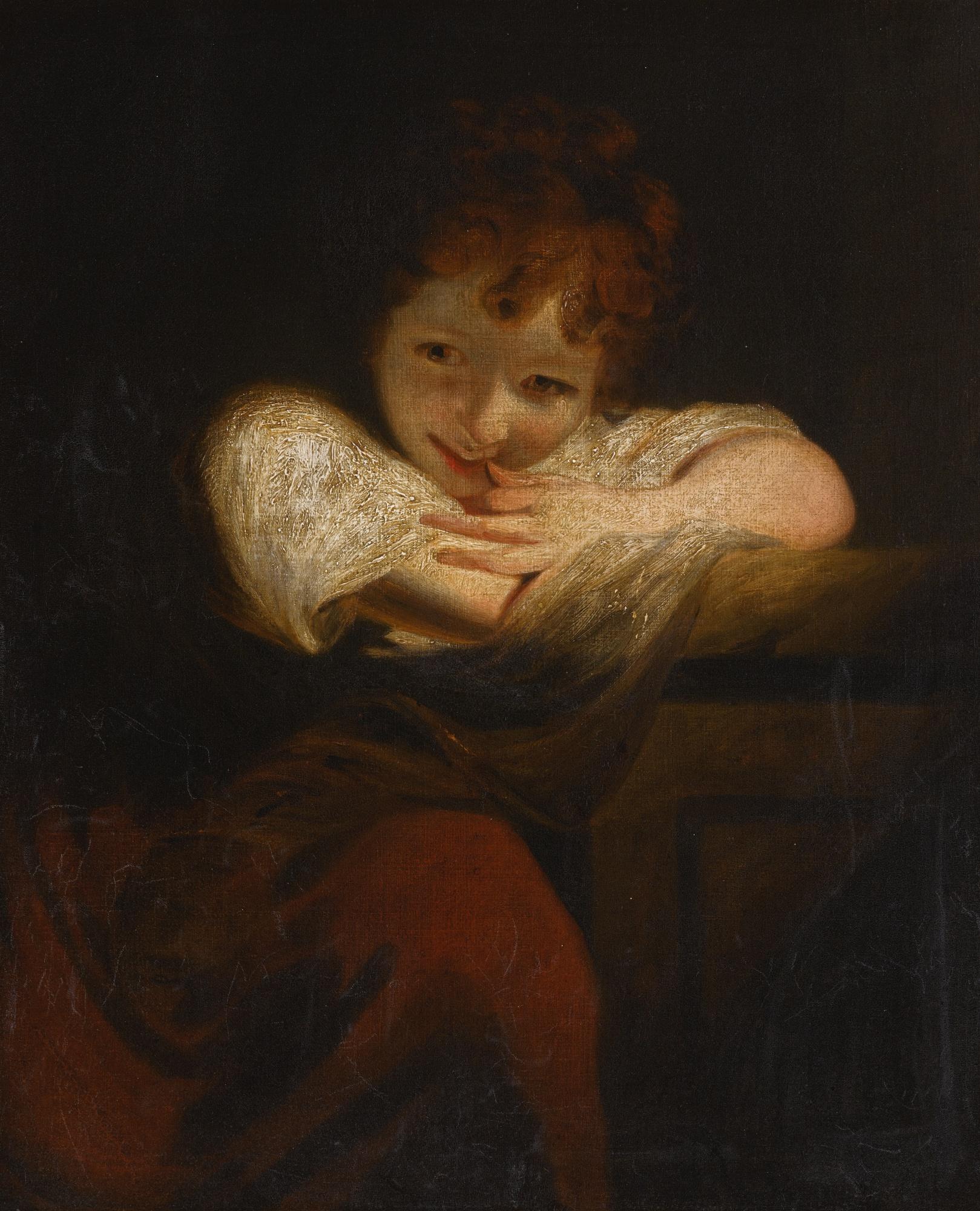 Sir Joshua Reynolds, P.R.A. - Girl Leaning On A Pedestal, Or The Laughing Girl