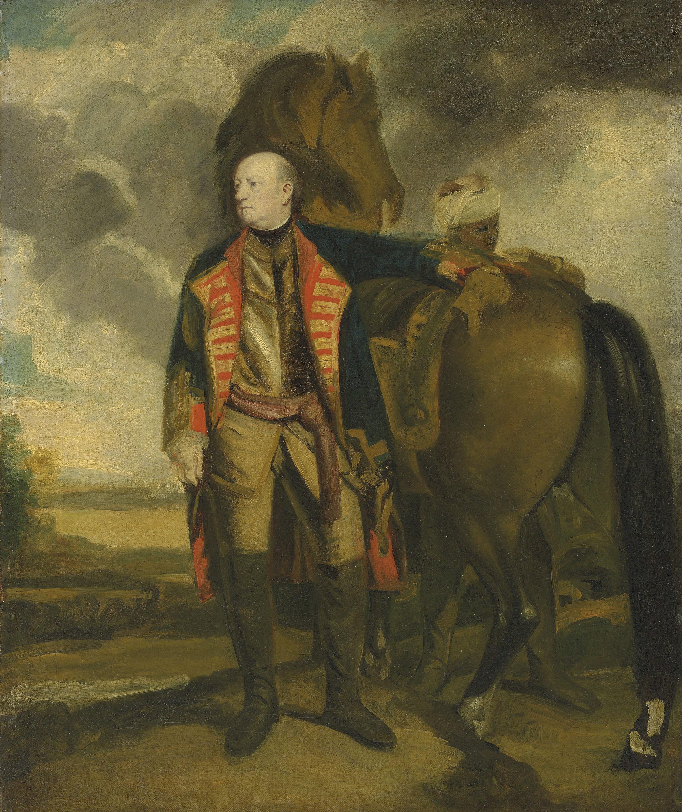 Sir Joshua Reynolds, P.R.A. - Portrait John Manners, Marques of Granby (1721-1770), small full-length, beside a horse