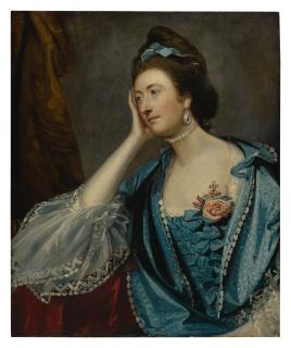Sir Joshua Reynolds P.R.A. - Portrait Of A Lady, Probably Miss Jane Ashton, Half Length, In A Blue Dress With White Lace Cuffs