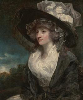 Sir Joshua Reynolds, P.R.A. - Portrait of Amelia Hume, later Lady Farnborough (1772-1837), half-length, in a white and black dress with a wide-brimmed hat