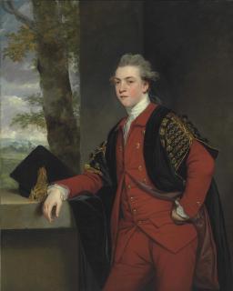 Sir Joshua Reynolds, P.R.A. - Portrait Of Francis Basset, Later 1St Baron De Dunstanville And Basset (1757-1835), Standing Three-Quarter-Length, In A Red Suit And Undergraduate Robes, A Mortar-Board On The Wall Beside Him