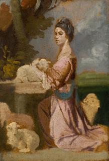 Sir Joshua Reynolds, P.R.A. - Portrait Of Lady Mary Leslie (1753-99), Full-Length, With Lambs In A Landscape