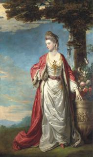 Sir Joshua Reynolds, P.R.A. - Portrait Of Mrs Trecothick, Full-Length, In \'Turkish\' Masquerade Dress, Beside An Urn Of Flowers, In A Landscape