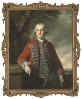 Sir Joshua Reynolds, P.R.A. - Portrait of William Dalison (1730-1809), of Hamptons, Kent, Captain In The West Kent Militia, Half-Length, In Uniform, His Right Arm Resting On A Plinth, A Landscape Beyond