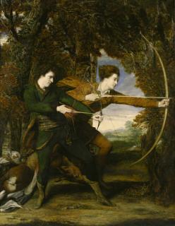 Sir Joshua Reynolds, P.R.A. - The Archers: Double Portrait of Colonel John Dyke Acland and Thomas Townshend, Viscount Sydney, full-length, in a wooded landscape