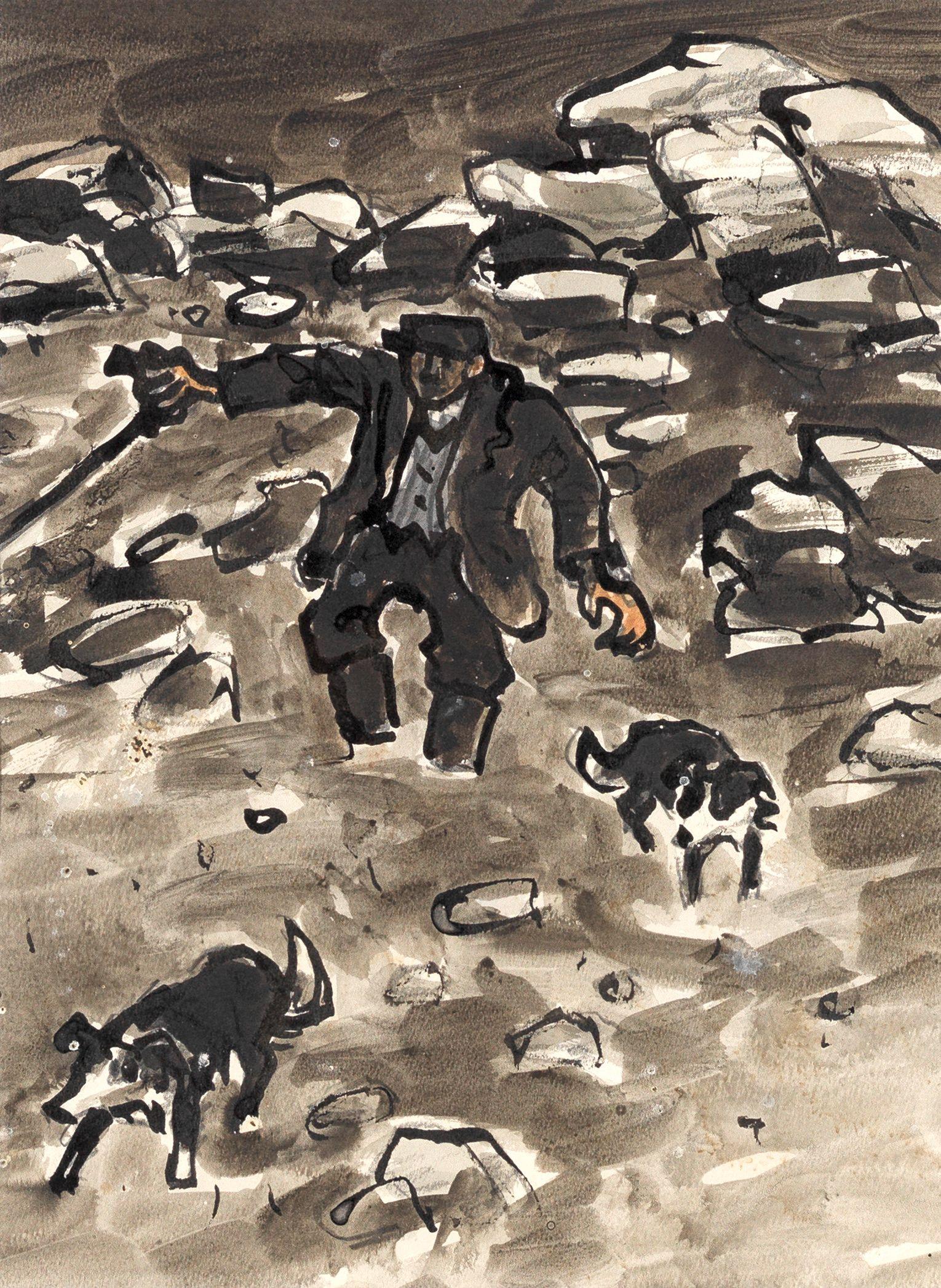 Sir Kyffin Williams R.A. - Shepherd & Sheep Dogs