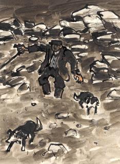 Sir Kyffin Williams R.A. - Shepherd & Sheep Dogs