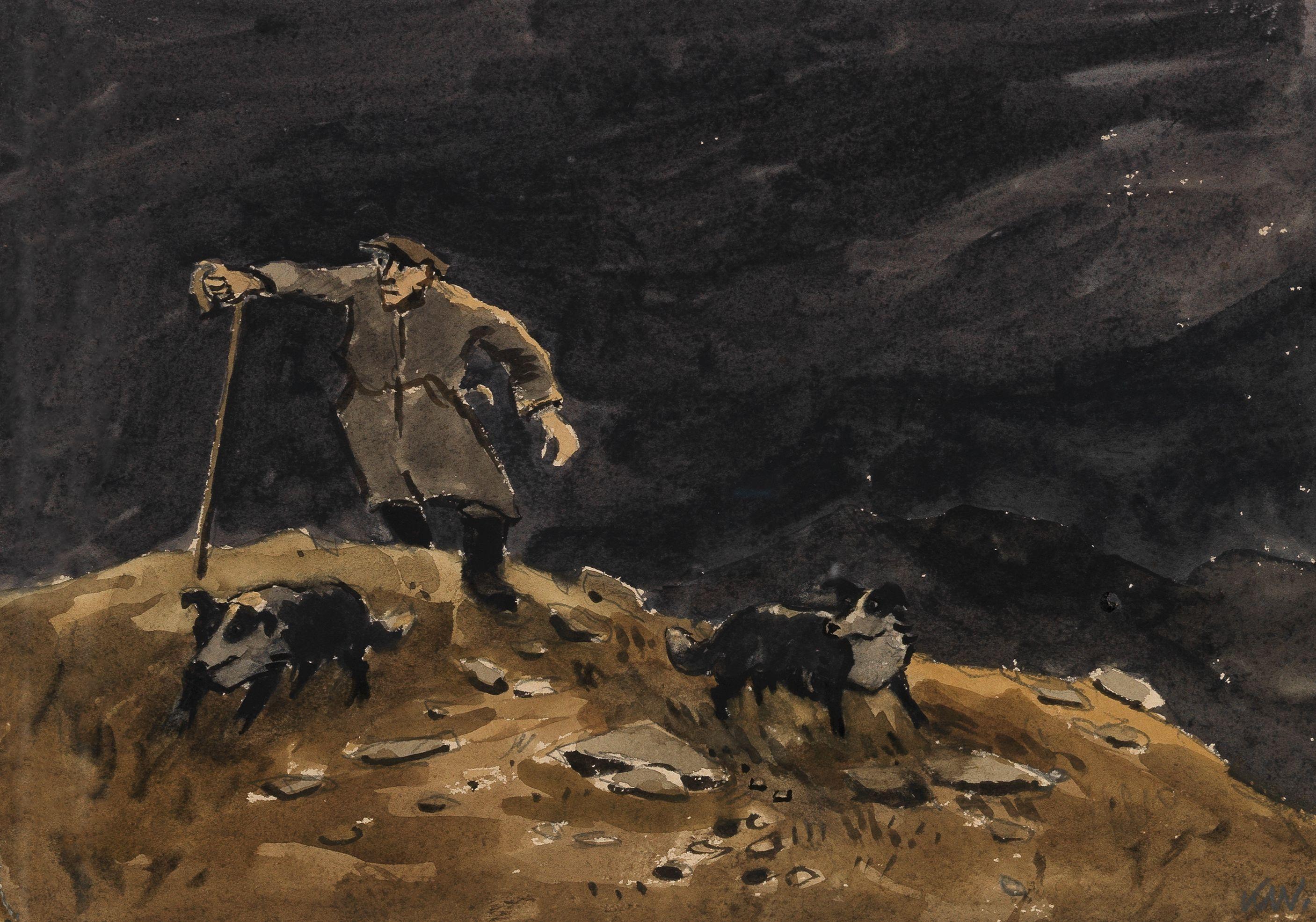 Sir Kyffin Williams R.A. - Shepherd & Sheep Dogs
