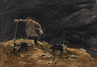 Sir Kyffin Williams R.A. - Shepherd & Sheep Dogs