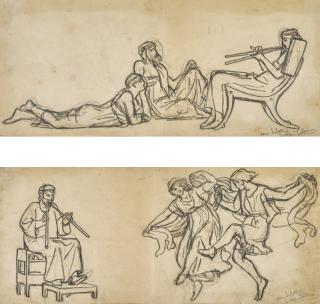 Sir Lawrence Alma-Tadema, O.M., R.A. - Study For Merry Music; Study For Serious Music