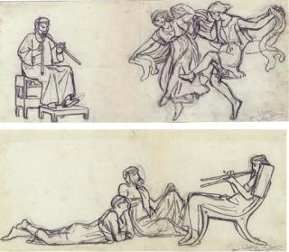 Sir Lawrence Alma-Tadema, R.A., R.W.S. - Study For Merry Music; And Study For Serious Music