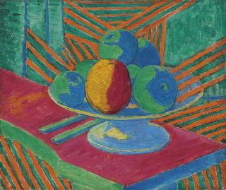 Sir Matthew Smith - Fruit in a Bowl, Striped Background (II)