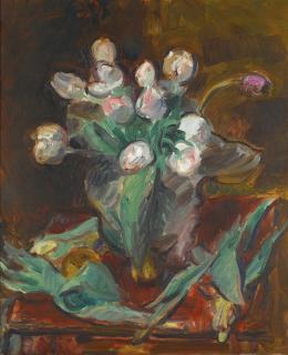 Sir Matthew Smith - White And Pink Tulips In Vase