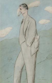 Sir Max Beerbohm - Mr John Drinkwater smoking a pipe