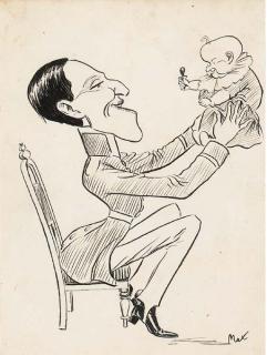 Sir Max Beerbohm - Portrait of a gentleman, thought to be King Alfonso XIII of Spain holding his son and heir