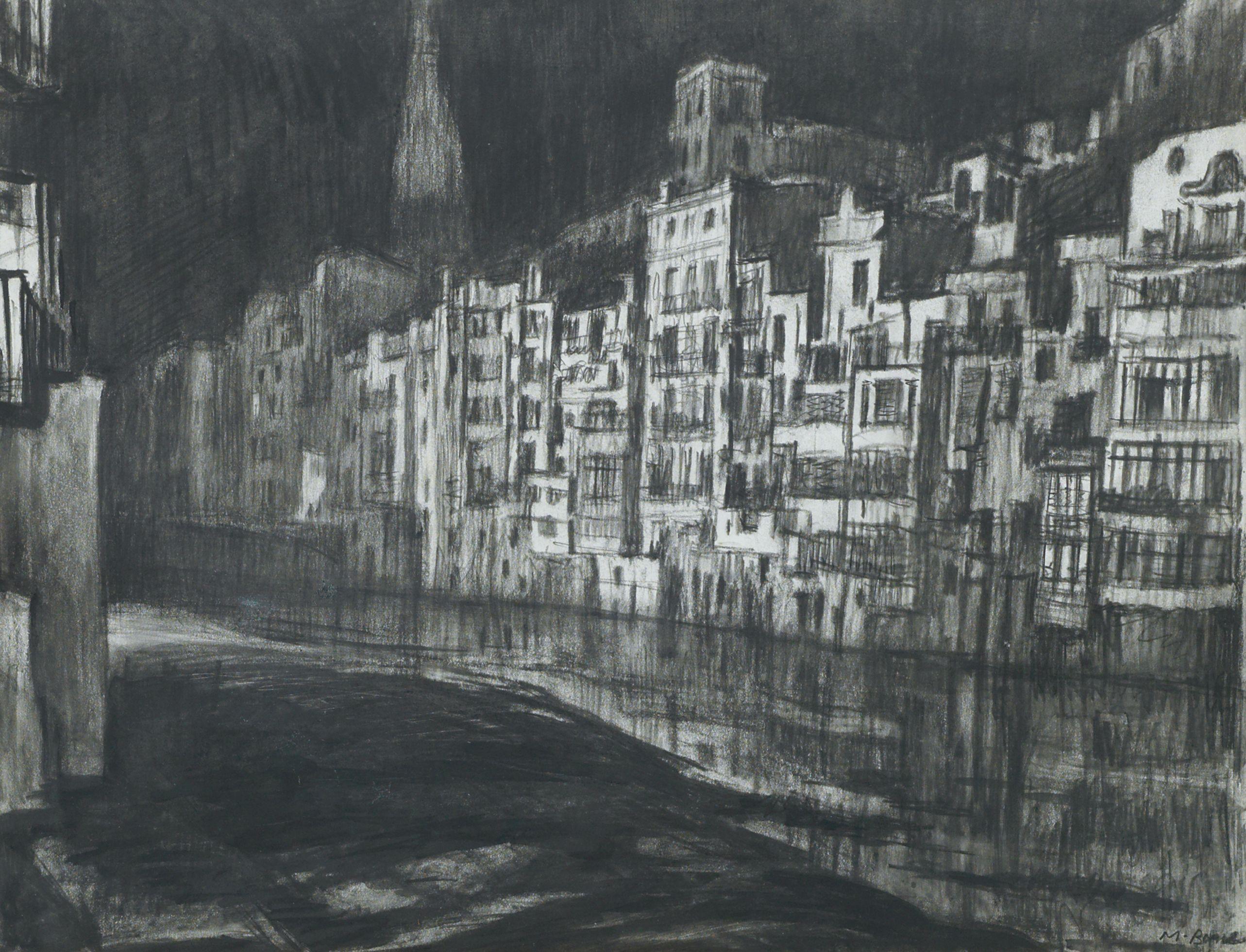 Sir Muirhead Bone HRSA HRWS HARIBA HRE LLB D Litt - Ruins of the monastery, Sahagun, Spain; Night houses on the river, Gerona; Old houses on the river, Gerona; Market day, Gerona 27.5 x 36.4cm (10 13/16 x 14 5/16in) and smaller. (4)