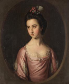 Sir Nathaniel Dance Holland, Bt. - Portrait of a girl, half-length, wearing a pink and white dress, within a painted oval