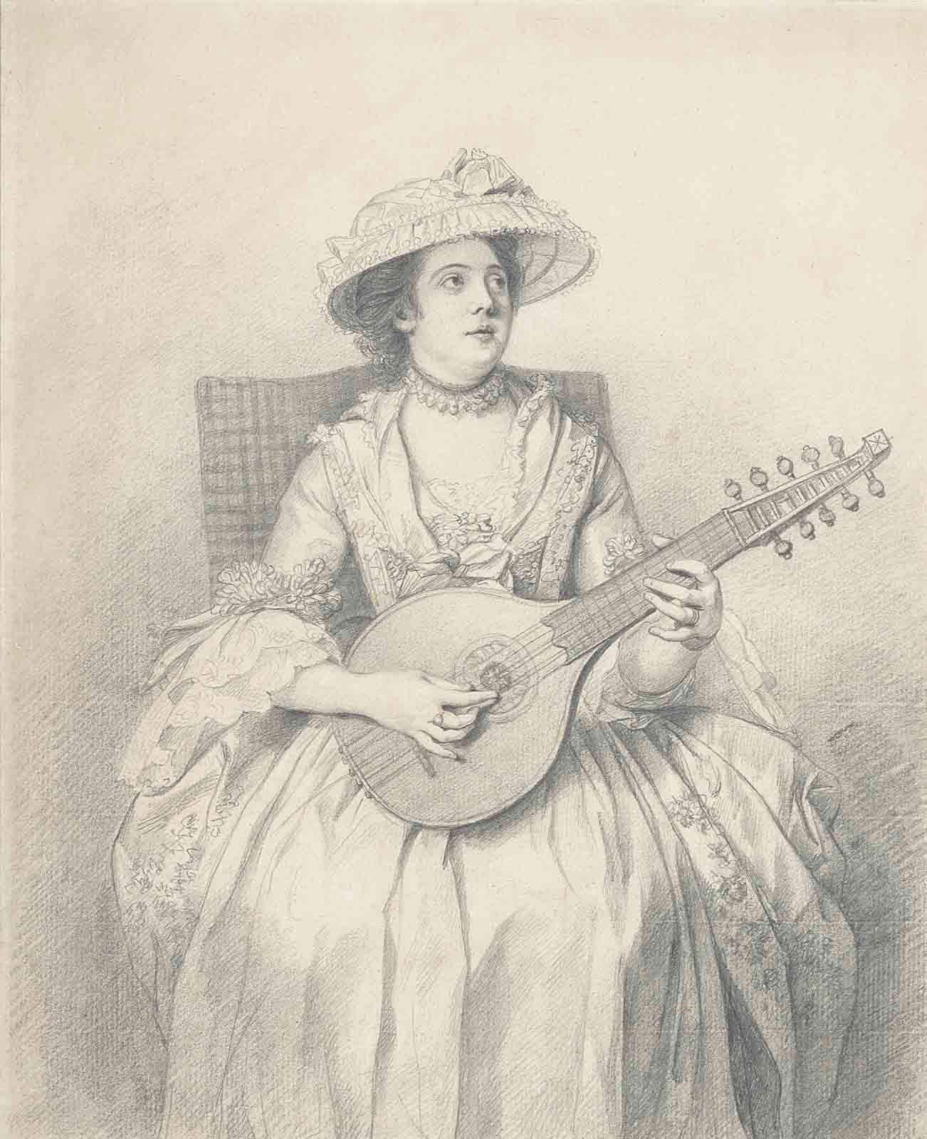 Sir Nathaniel Dance, R.A. - An elegant lady, seated, playing a cittern, looking upwards
