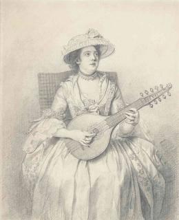 Sir Nathaniel Dance, R.A. - An elegant lady, seated, playing a cittern, looking upwards