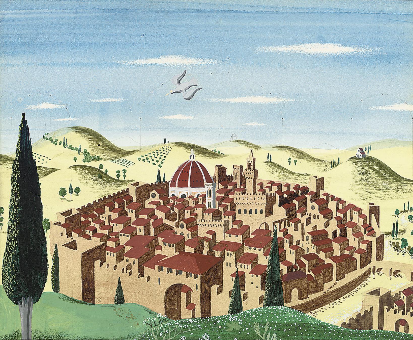 Sir Osbert Lancaster - Set design for All\'s Well That Ends Well: A view of Florence