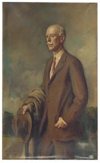 Sir Oswald Birley - Portrait of the Third Viscount Hampden in a brown jacket