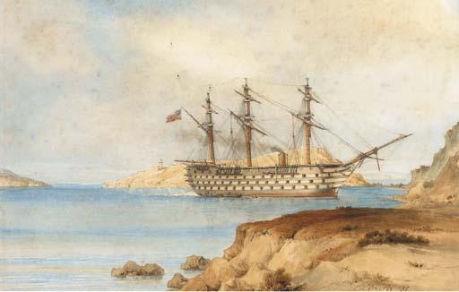 Sir Oswald Walters Brierly, R.W.S., F.R.G.S. - H.M.S. Royal Albert Aground Off The Aegean Island of Zea, 29Th December, 1855