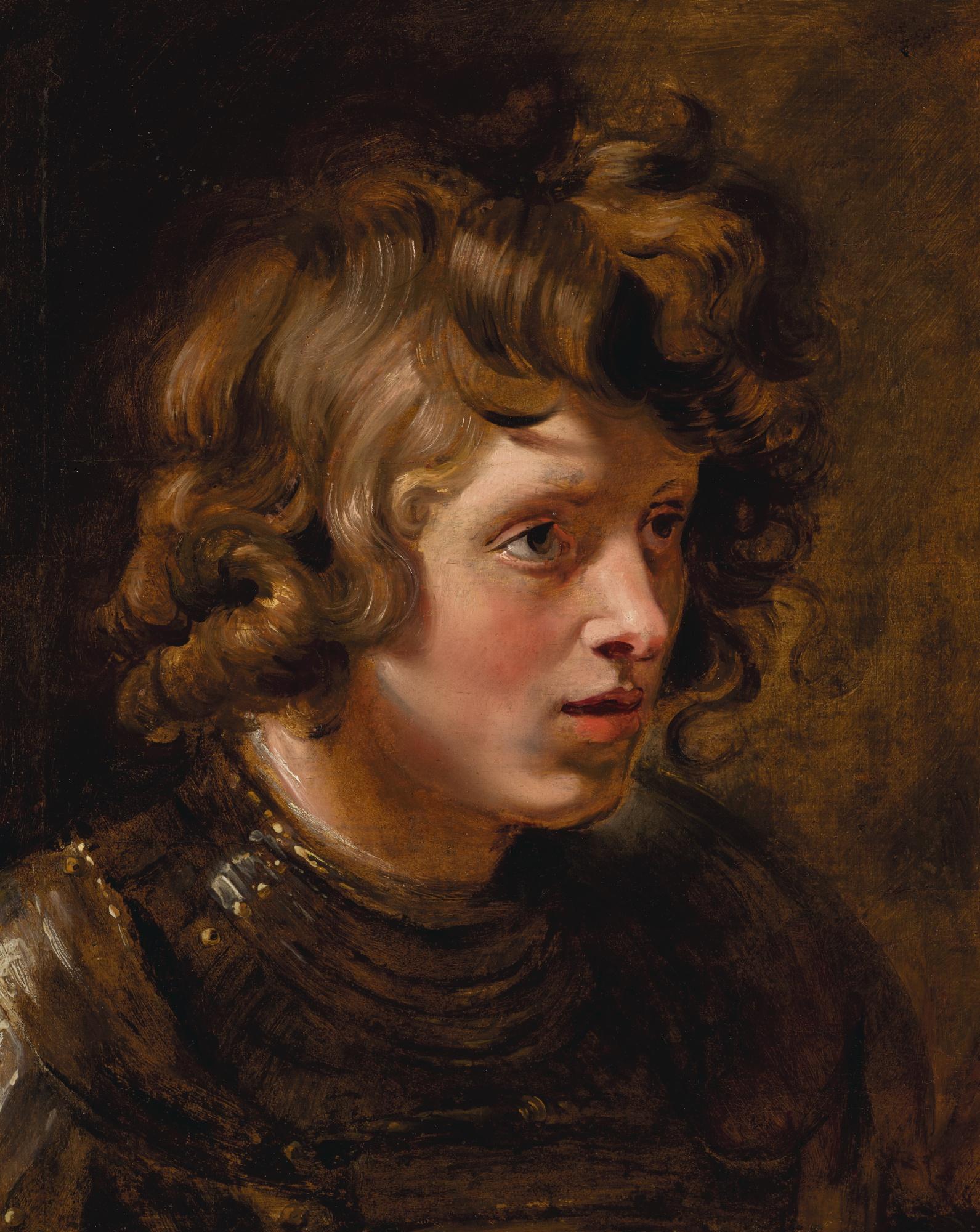 Sir Peter Paul Rubens - Head Of A Young Man Wearing Armour